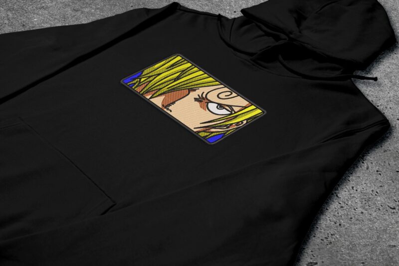 Crni duks sa vezom inspirisan One Piece anime serijalom, sa motivom Vinsmoke Sanji